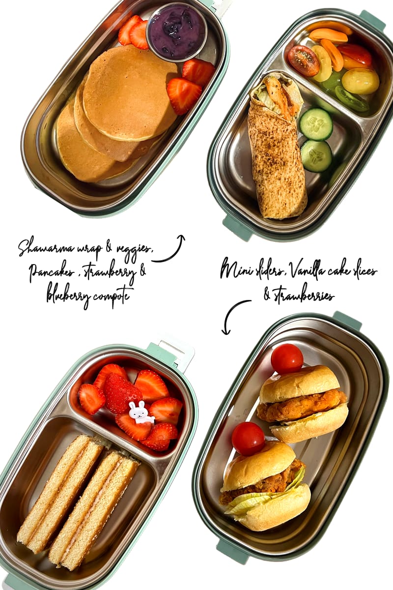 Lunchbox: Shawarma wrap, pancakes and blueberry compote