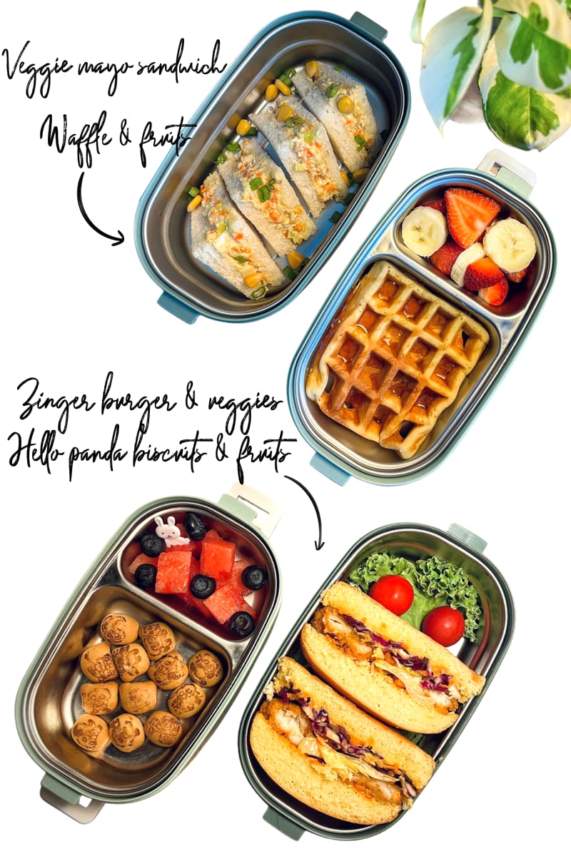 Lunchbox: Zinger burger, waffle and Hello Panda